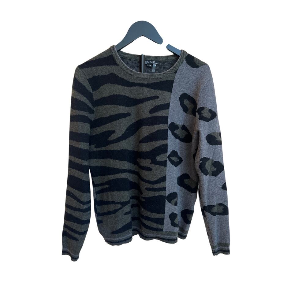 Charlie B Leopard Print Sweater Olive Grey (Sz S)